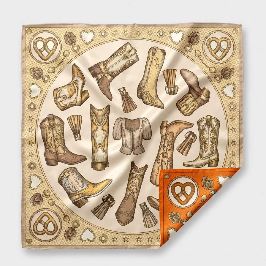Kinuaya Seidenweiches Tuch Cowboys & Kisses Orange-Champagne 90x90