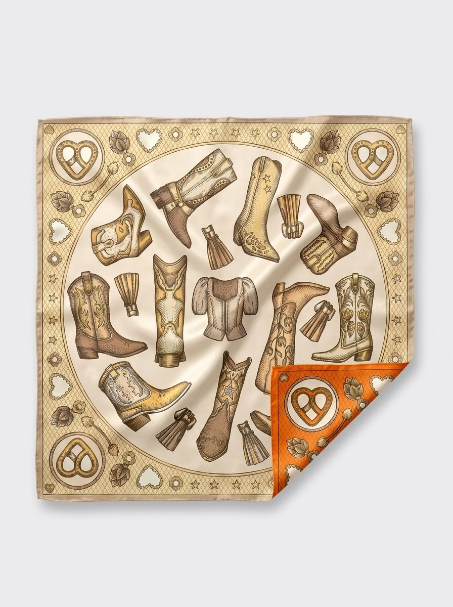 Kinuaya Seidenweiches Tuch Cowboys & Kisses Orange-Champagne 90x90