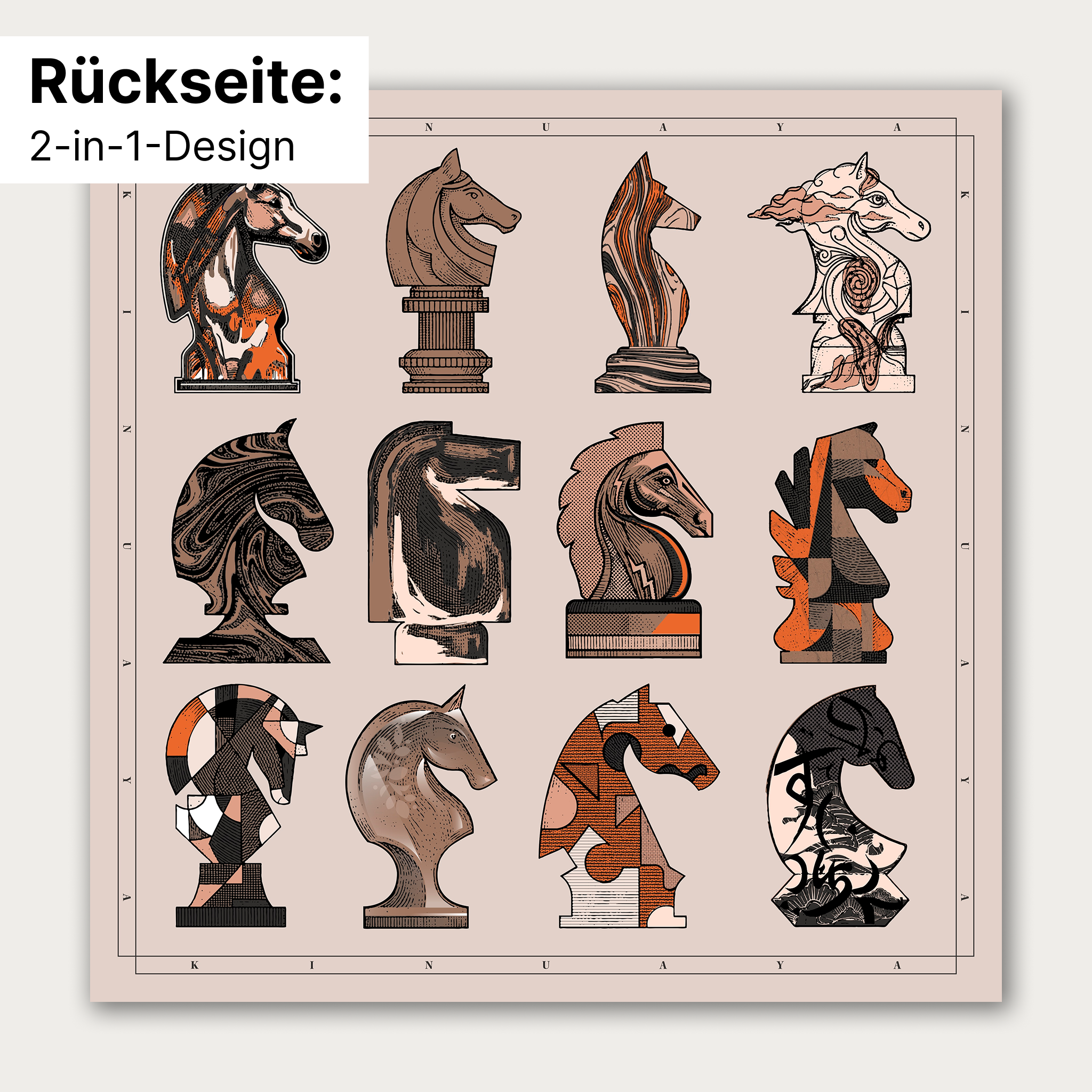 "Échec et mat" - Doppelseitig bedrucktes Tuch