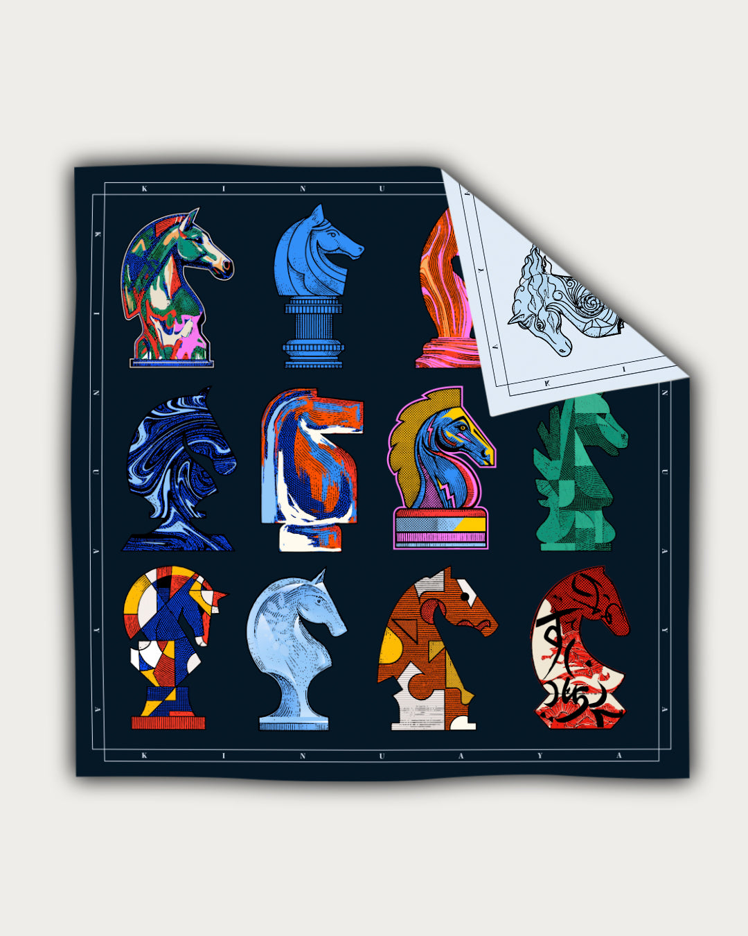 "Échec et mat" - Doppelseitig bedrucktes Tuch